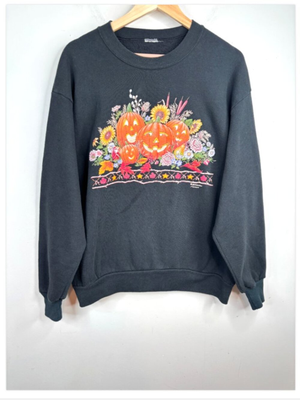 Vtg 90s Morning Sun Black Halloween Pumpkin Crewneck Sweatshirt XL Granny Fall
